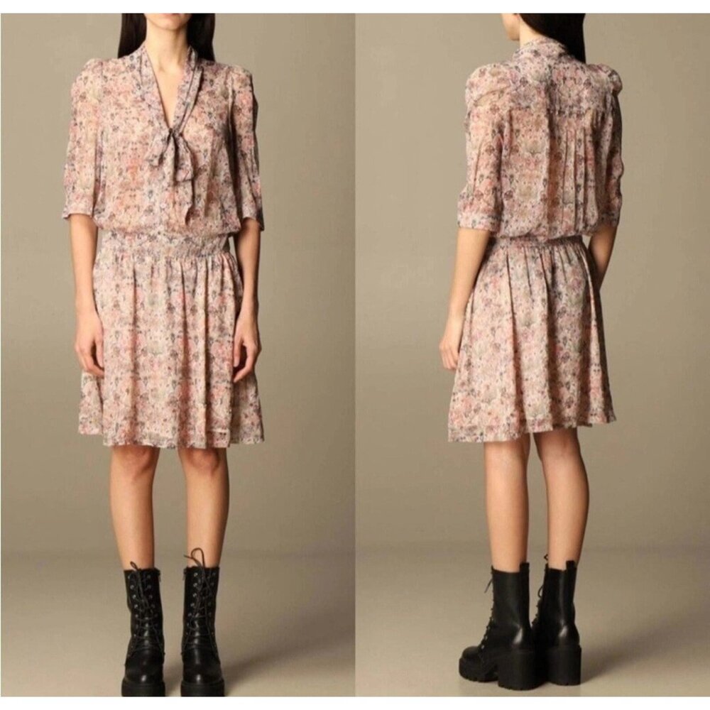 Zadig & Voltaire Rewel Mousseline  Mini Kaleido Floral Beaded Dress S